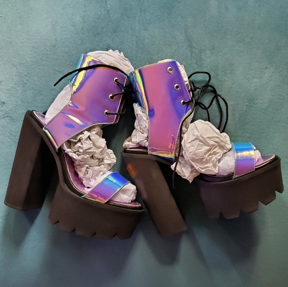 iridescent platform sandals